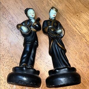 Antique Japanese Vintage Geisha Girl Statue Set Playing Music